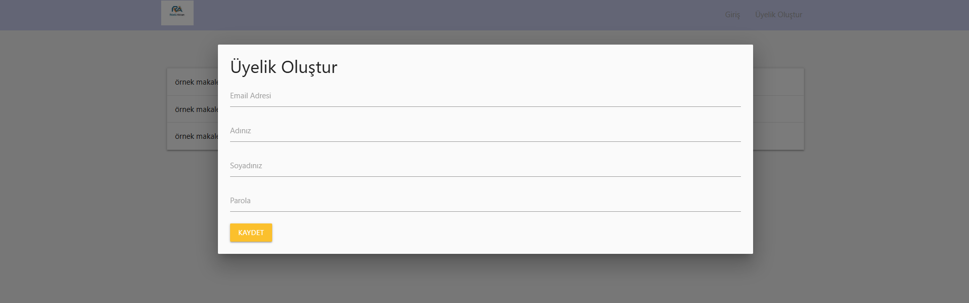 Kullanıcı Oluşturma