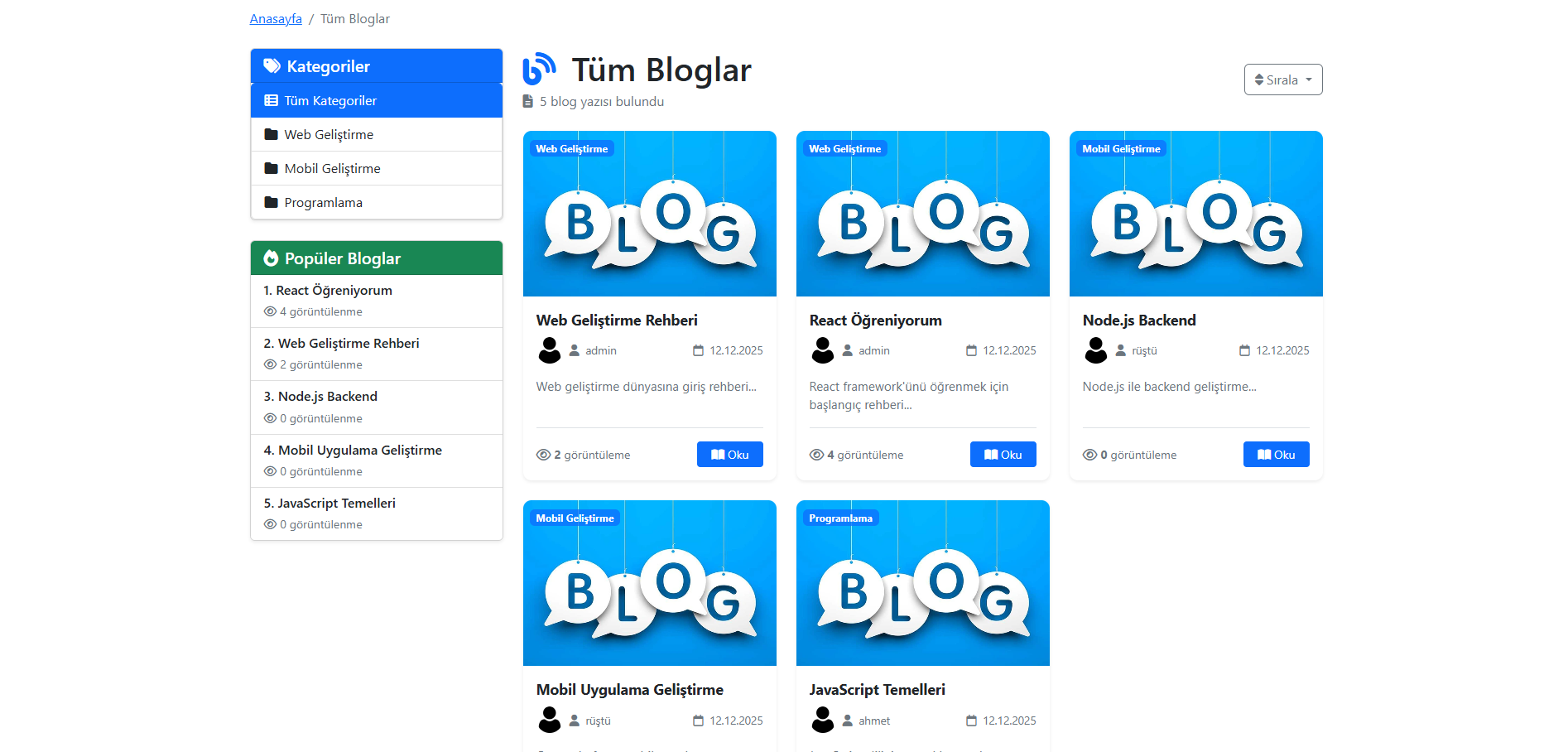 Blog Listesi Görüntüsü